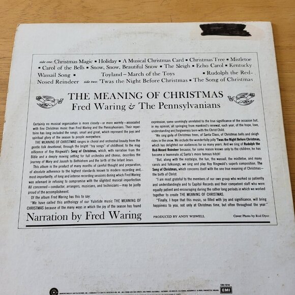 FRED WARING and The Pennsylvanians The Meaning of Christmas LP Vinyl SM 1610 LPA - Picture 2 of 9